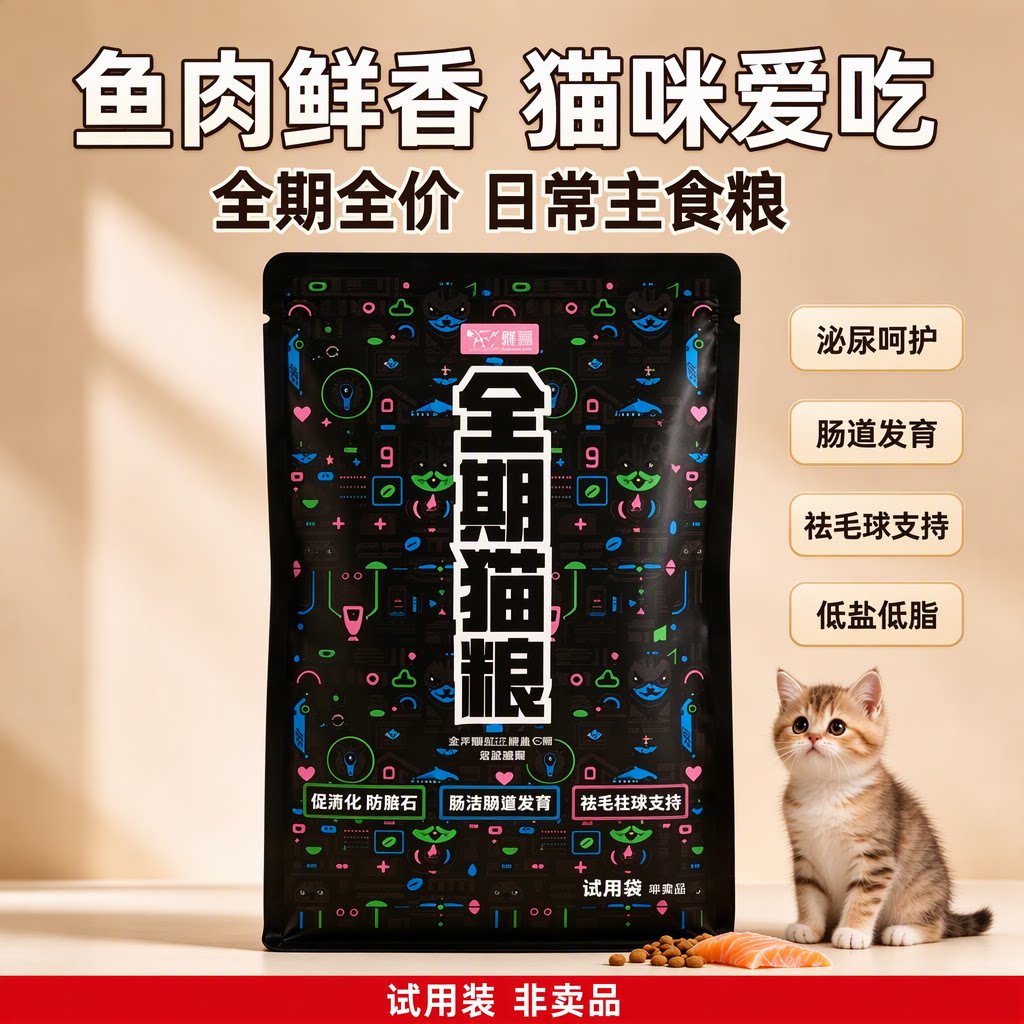 秀逗试用装猫粮全期全价猫咪主食膨化粮鱼肉鲜香泌尿呵护祛毛球