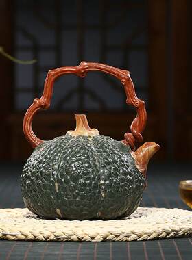 常月红南瓜紫砂壶提梁壶段泥高档茶壶茶具厂家仿生壶