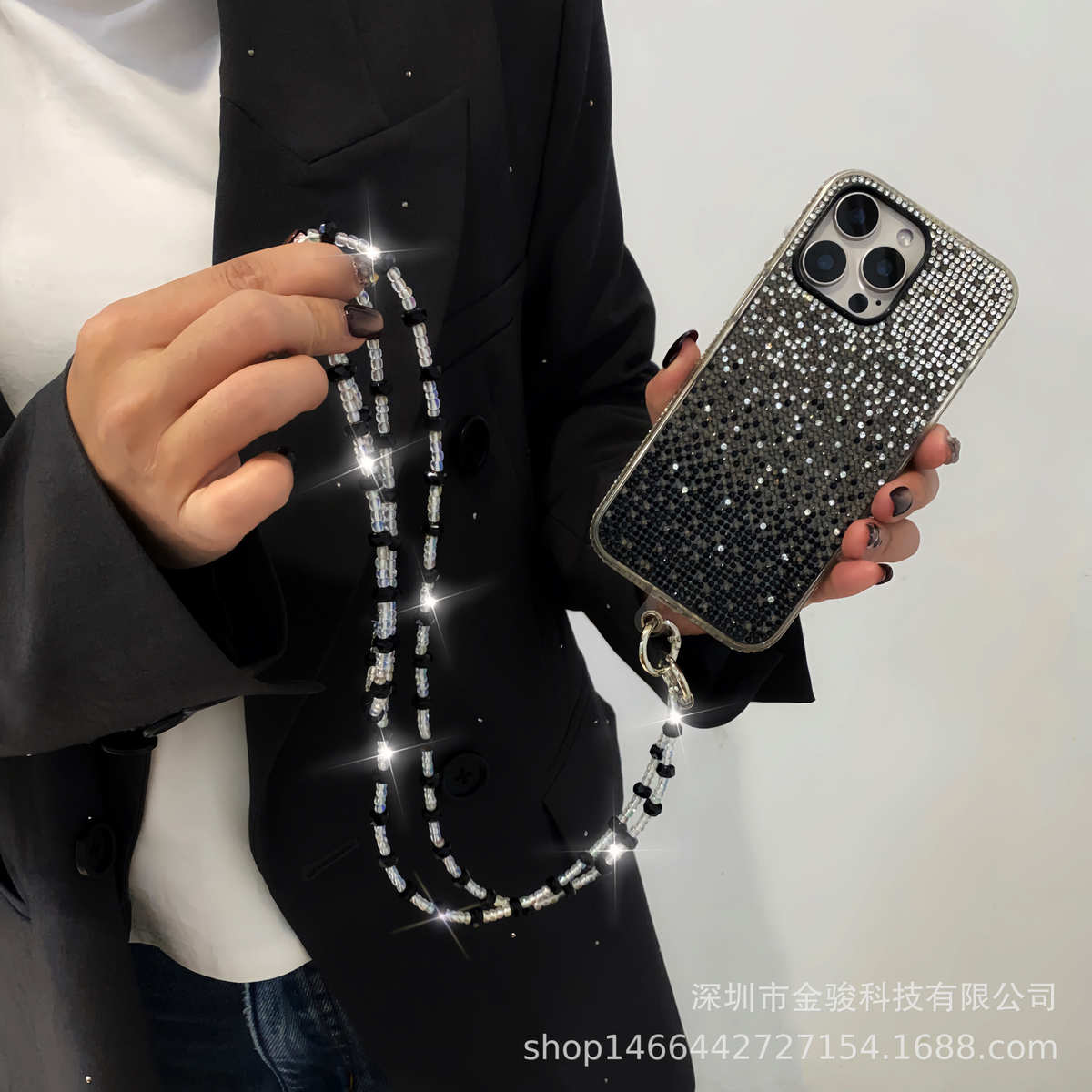 手机挂绳挂脖斜挎手机链串珠新款水晶挂链可背包包长款链吊绳批发