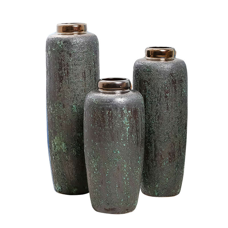 中式陶瓷落地大花瓶景德镇复古做旧粗陶罐客厅别墅插花器干花仿真