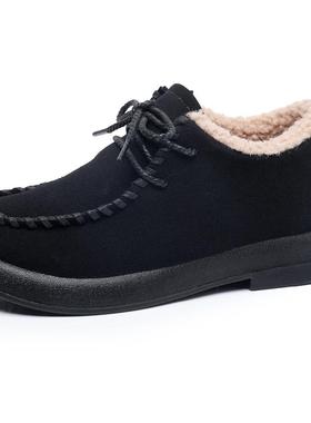 新款2024秋冬豆老北京布鞋宽头系带厚底棉豆鞋加绒保暖鞋女百搭工