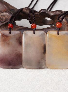 新疆金丝玉平安无事牌吊坠和田紫罗兰多彩毛衣链挂坠玉石挂件石英