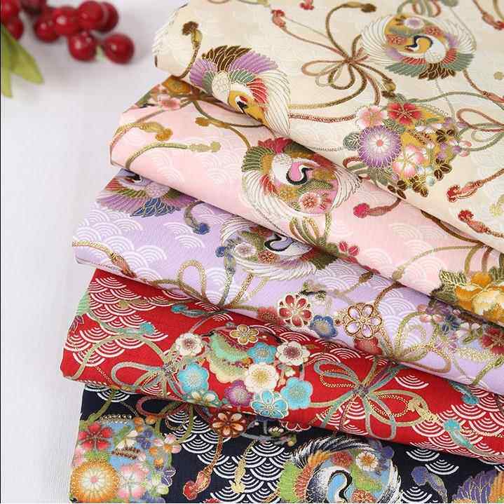 2094# 旗袍和服家居服和风面料 烫金印花棉布 云间翔舞