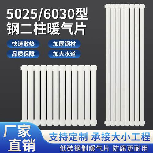 5025钢二柱暖气片家用水暖散热片集中供暖壁挂式大水道钢制散热器