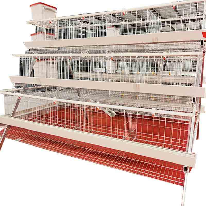 养殖场用三层四门白槽蛋鸡笼设备热镀锌多层阶梯式笼养鸡设备