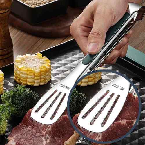 1pc Non Slip Stainless Steel Food Tongs Meat Salad Bread Cli