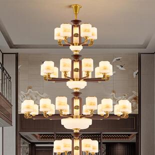 新中式吊灯全铜实木客厅灯复古中国风餐厅卧室复式别墅挑空大吊灯