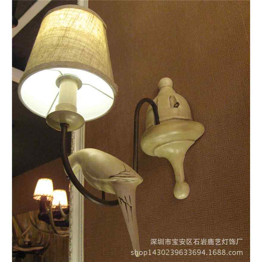 北欧美式田园小鸟壁灯欧式艺术客厅卧室创意个性床头鸽子布艺壁灯