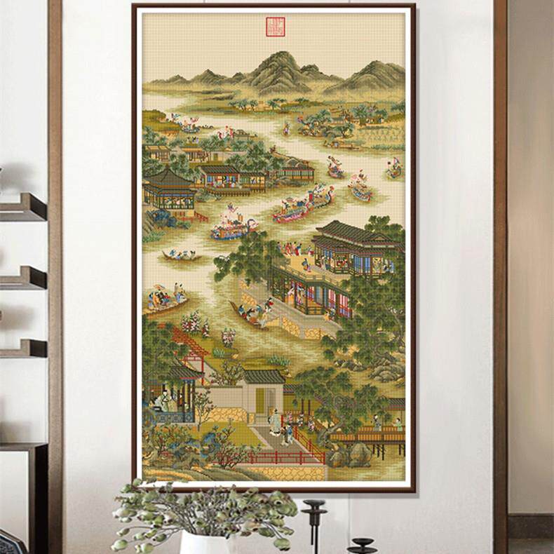 2022新款十字绣雍正十二月中式客厅手工线绣故宫竖版风景传世名画