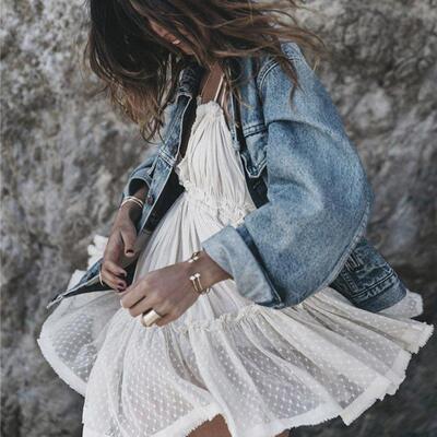 Strapless Summer Boho Dress Women Foremode Flounced Edge Bac