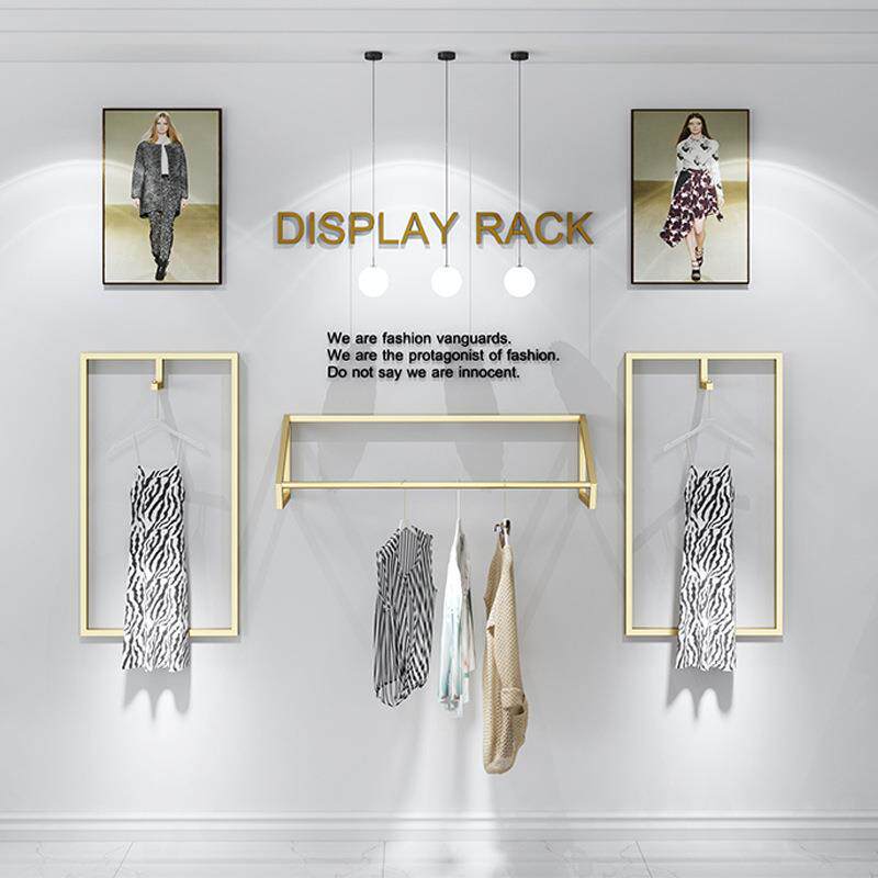 金色男女服装店上墙架组合童装店货架展示架子壁挂式挂衣架置物架