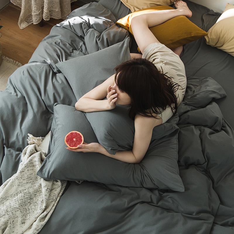 正品式裸睡竺棉四件套天纯棉被套床全棉有弹性单针织棉双人1.日8