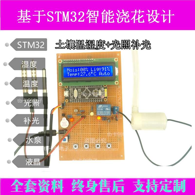 51/STM32单片机智能浇花控制系统设计自动灌溉土壤湿度检测成品