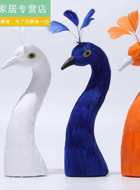 新仿真羽毛孔雀头装饰品花艺开业花篮客厅婚宴摆件孔雀头摆件