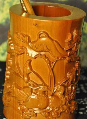 厂家FL-X-8148鸳鸯笔筒 福临桃木笔筒 笔筒 肥城桃木剑