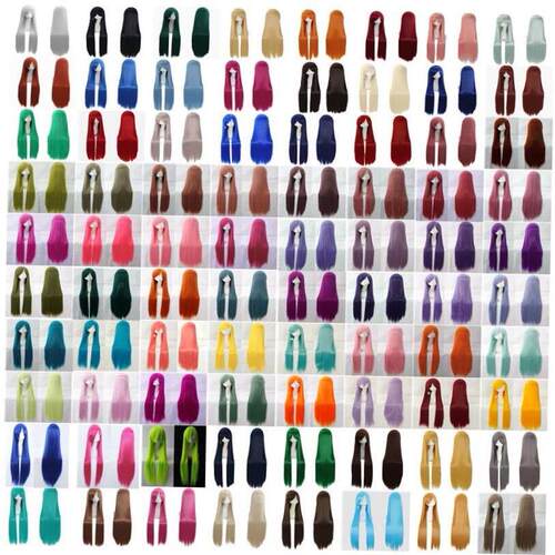 wig cosplay fashion women long Straight hair Red black blue