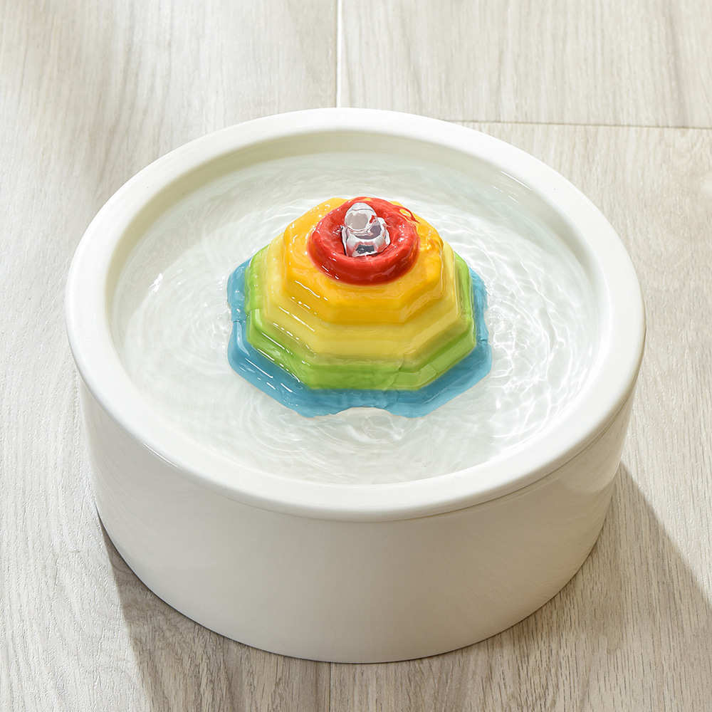宠物饮水机1.5L彩虹塔陶瓷猫咪喂水器自动循环水质净化饮水器中性