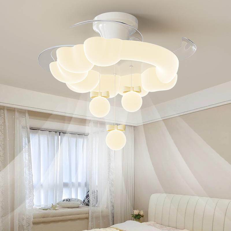 客厅风扇灯北欧奶油风创意玫瑰花餐厅卧室大厅吊扇灯全屋套餐组合