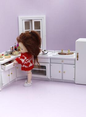 1：1娃型娃屋家具厨房摆件灶真A870-4-W台橱2柜冰箱微缩场景模OB1