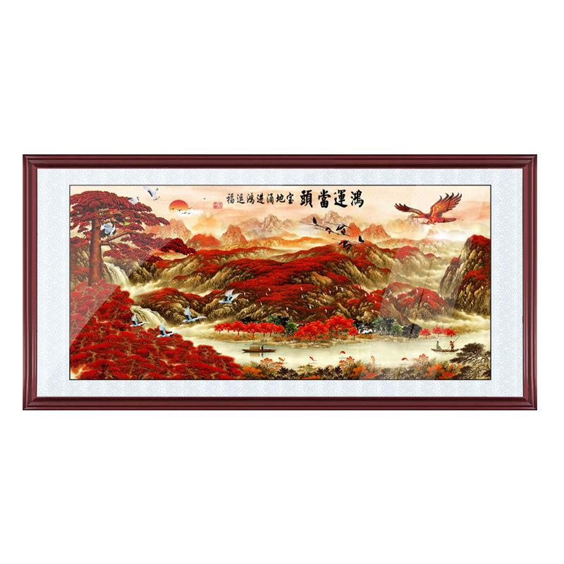 鸿运当头山水画国画中式客厅背景墙招财装饰画挂画办公室书房字画