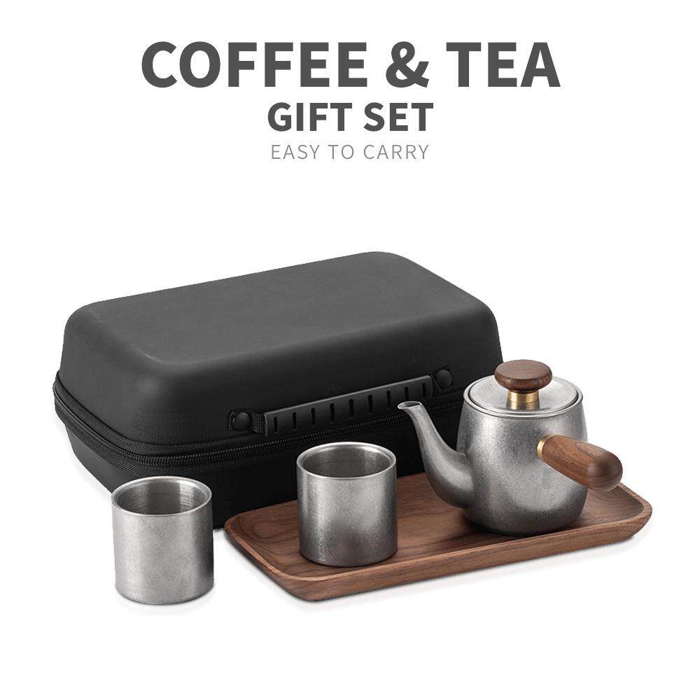 厂家贞点旅途茶具 简配版户外咖啡器具套装 旅行茶壶便携一壶两杯