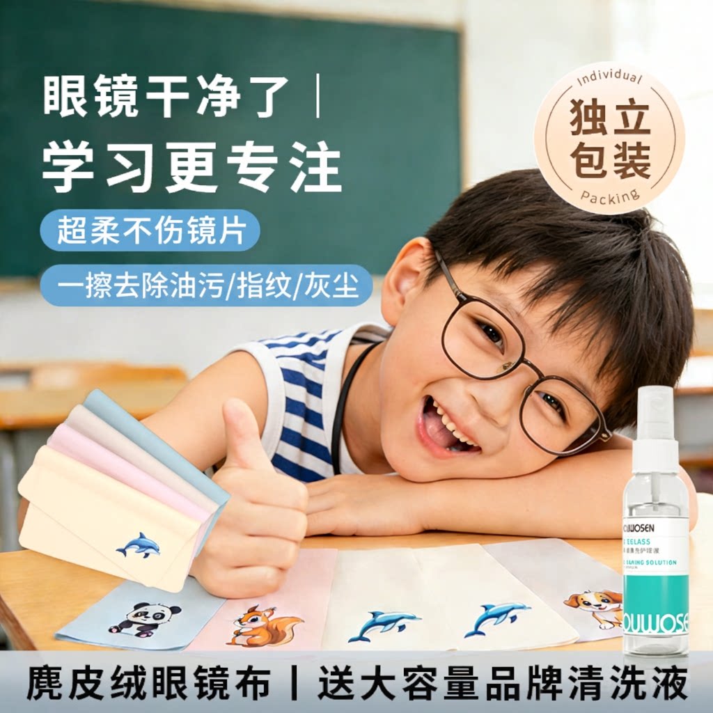 儿童离焦眼镜布大尺寸麂皮绒独立包装柔软去油污不伤镜片旗舰店