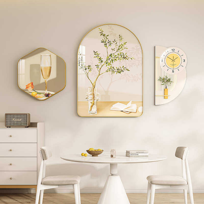 现代风壁画餐厅挂表装饰画餐桌墙面壁挂画饭厅晶瓷轻奢装饰画组合