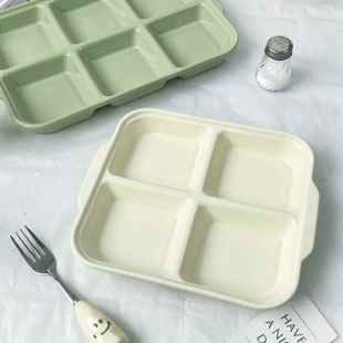 211减肥减脂分格餐盘家用高颜值釉下彩大人定量正方四格分隔盘子