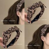 豹纹小烟熏 撞色打结宽边发箍洋派百搭布艺盘发器 蝴蝶结发箍