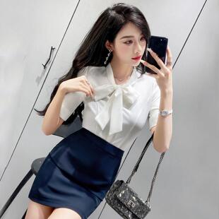 短袖 气质ol经理酒店美容师系蝴蝶结时尚 工作服 女夏季 高端职业套装