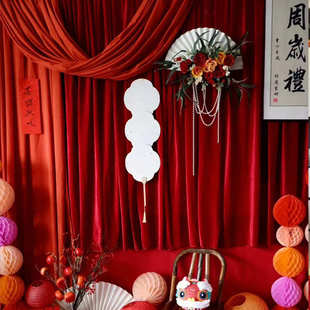 周岁生日布置背景墙布抓周宴装 饰布幔订婚婚礼场景金丝绒布红批发