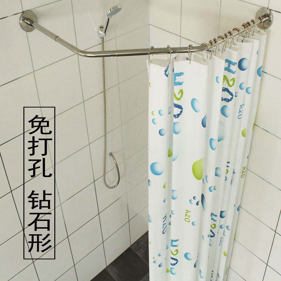 免打孔全伸缩钻石形浴帘杆3面可伸缩浴帘杆浴帘套装304不锈钢保用