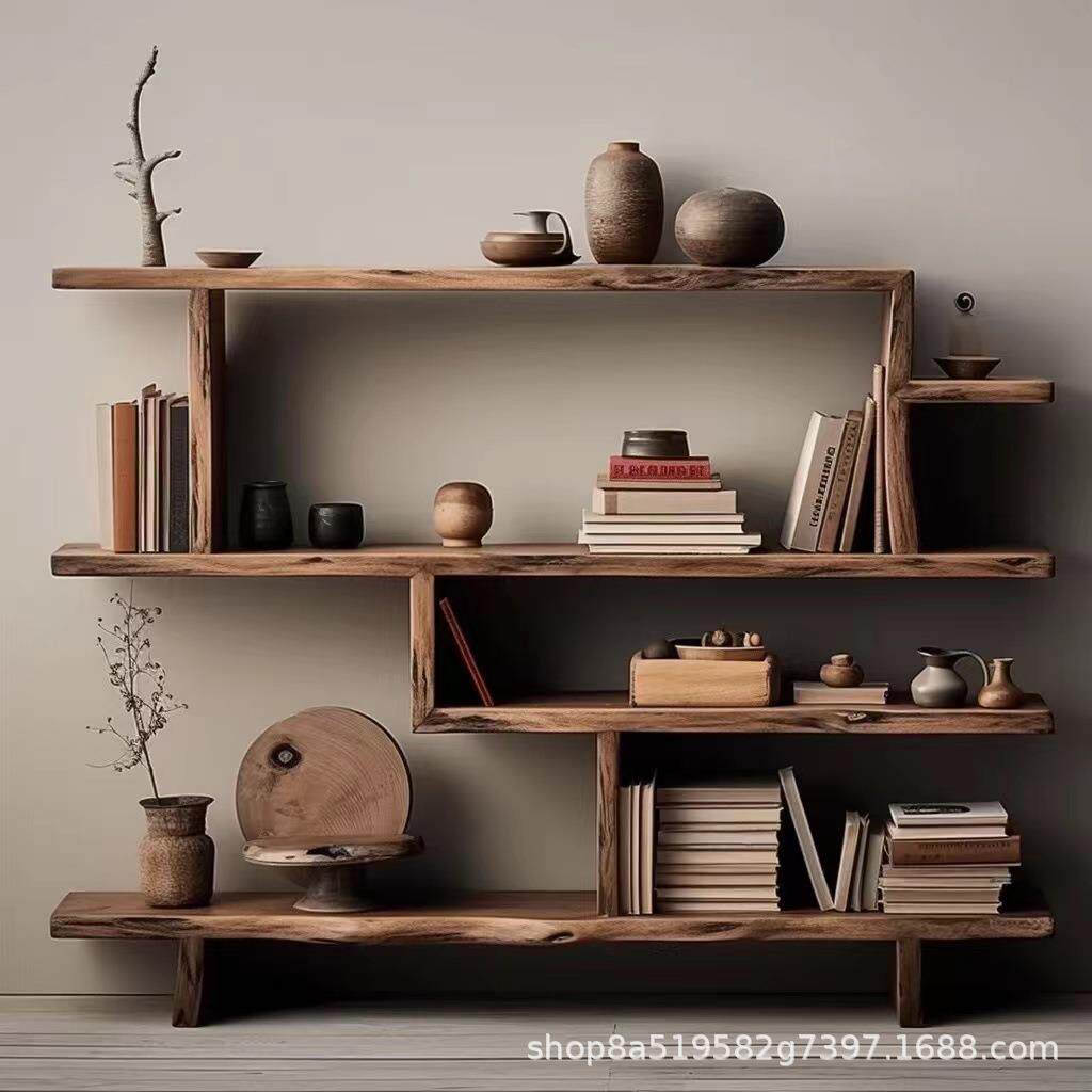 新中式老榆木博古架落地多层瓷器茶具收藏架多宝阁装饰置物架书架