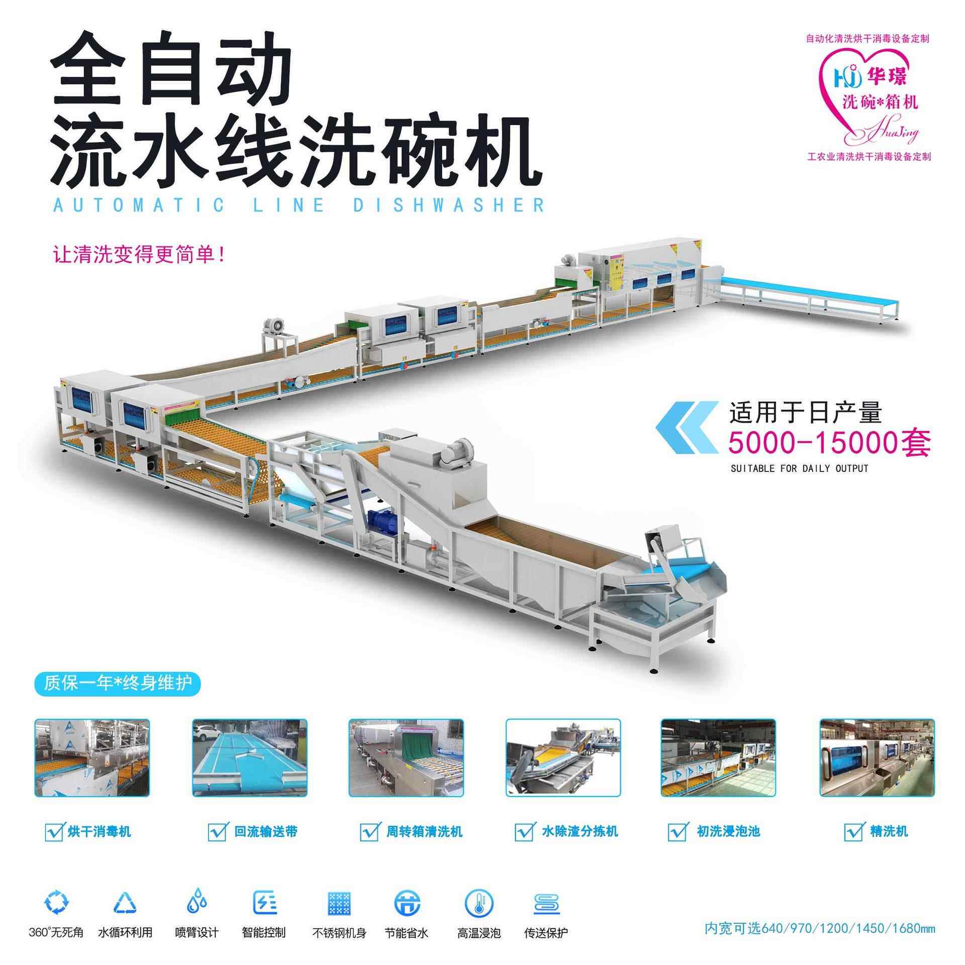 洗碗厂餐具配送餐消中心流水线清洗消毒烘干一体机履带式高效商用