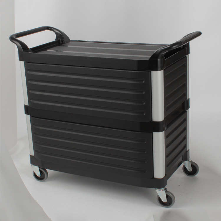 南方星级酒店宴会塑料三层送餐车饭店大号多功能手推服务车带挡板