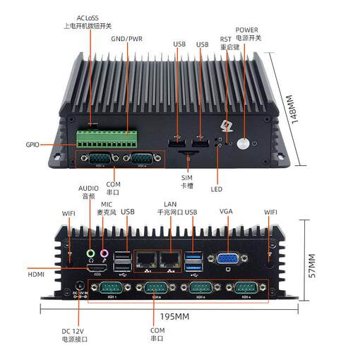 工控机J1900/i3/i5/i7工控电脑双网口6串口工业主机工控设备迷你