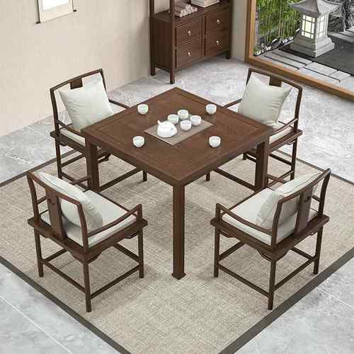 实木茶馆茶桌椅组合正方形八仙桌家用阳台茶几新中式四方桌