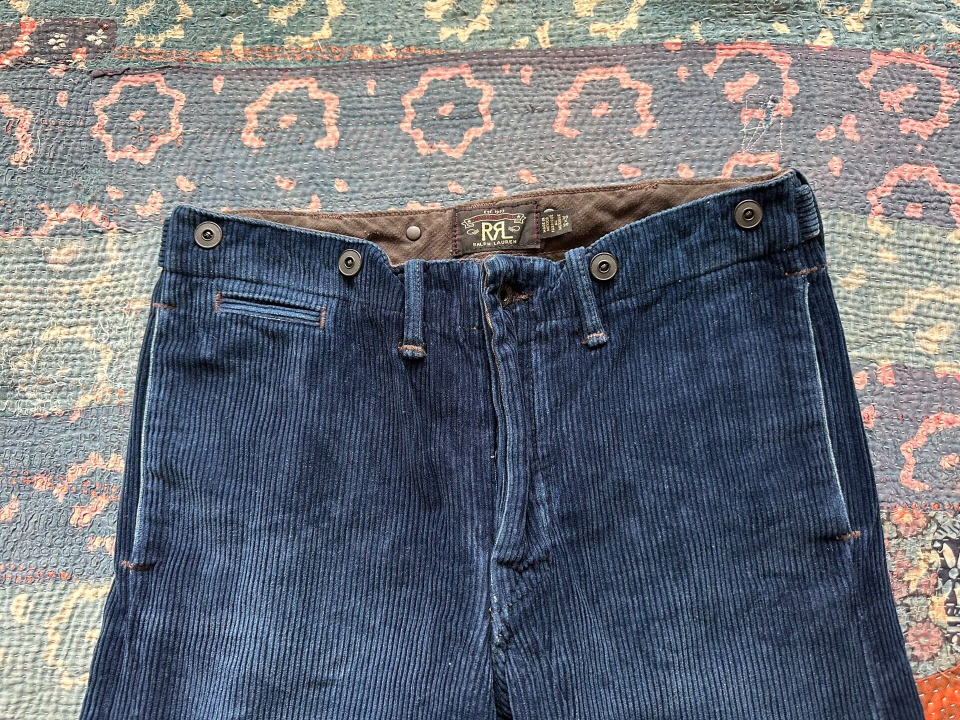 RRL Blue Corduroy Straight Leg Pants — detail