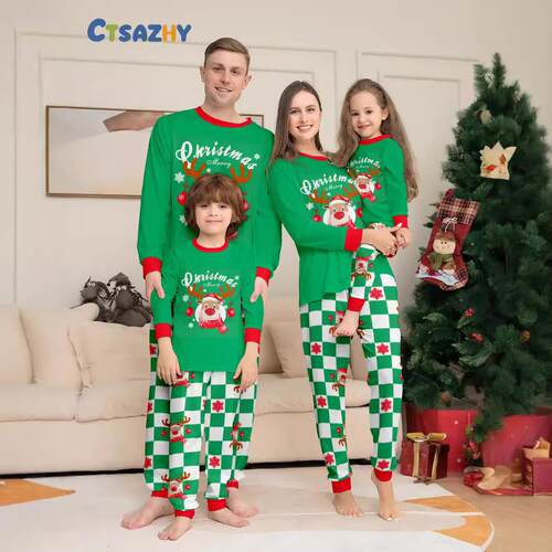 Printed green set for babies, men and women, family outfit