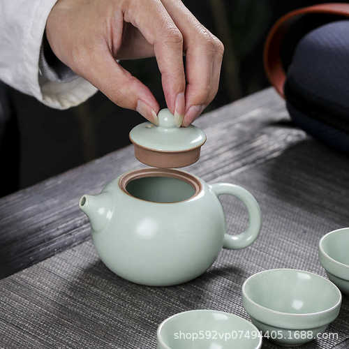 陶瓷旅行茶具套装礼品可定 制LOGO一壶四杯快客杯便携包整套茶具