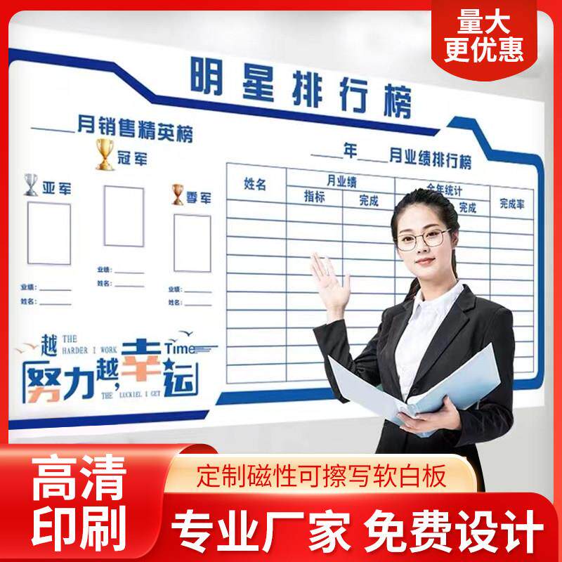 车间磁性软白板企业文化墙公告栏销售业绩榜墙贴龙虎榜PK看板定制