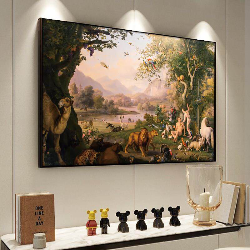 欧式人物亚当和夏娃伊甸园装饰挂画宫廷古典梵蒂冈博物馆馆藏壁画