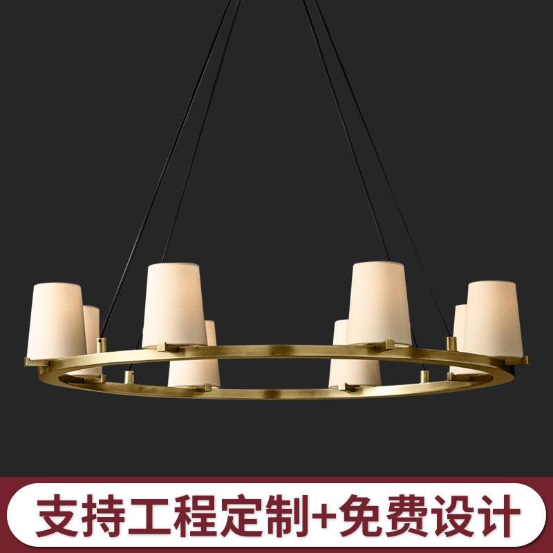 美式乡村全铜铜色布罩客厅吊灯餐厅灯简约复古设计师个性创意灯具