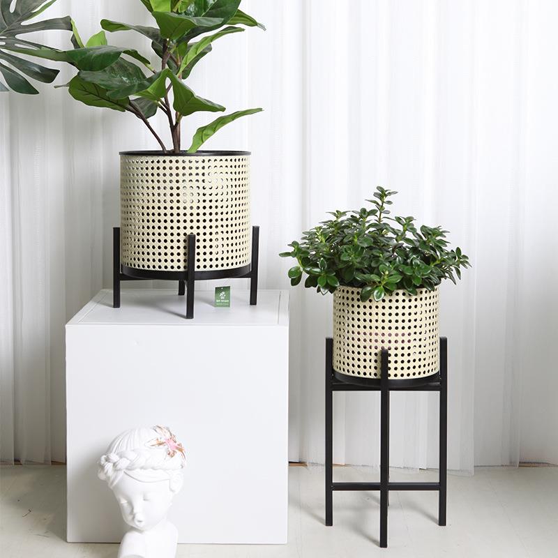 现代约铁艺盆客厅绿萝落地镂空铁网简电旁QHF植物花架flowe视rpot