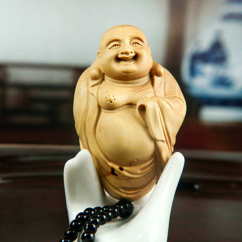 黄杨木雕刻大肚弥勒文玩手把件工艺品汽车中式客厅挂件笑佛