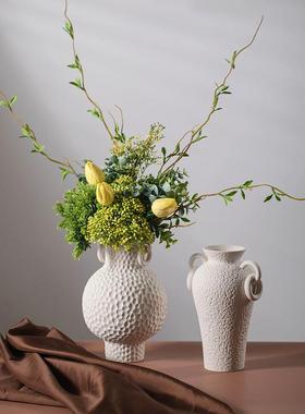 中式复古侘寂风陶瓷白色花瓶水培干花器简约酒店插花摆件创意软装