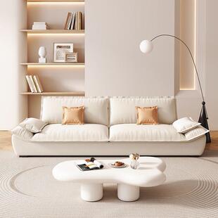 奶油风家用客厅现代简约小户型猫爪布艺帆船直排超软出租屋小沙发