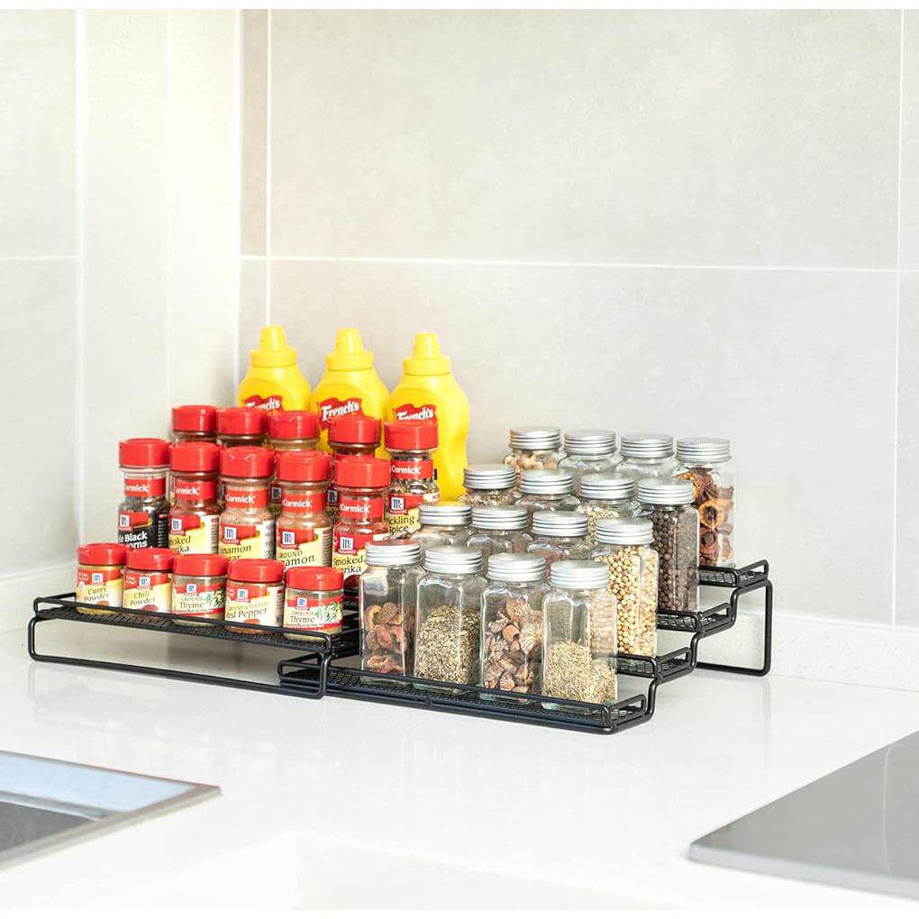 跨境四层铁艺伸缩式香料架欧美风简约金属收纳架阶梯式台面抽拉式