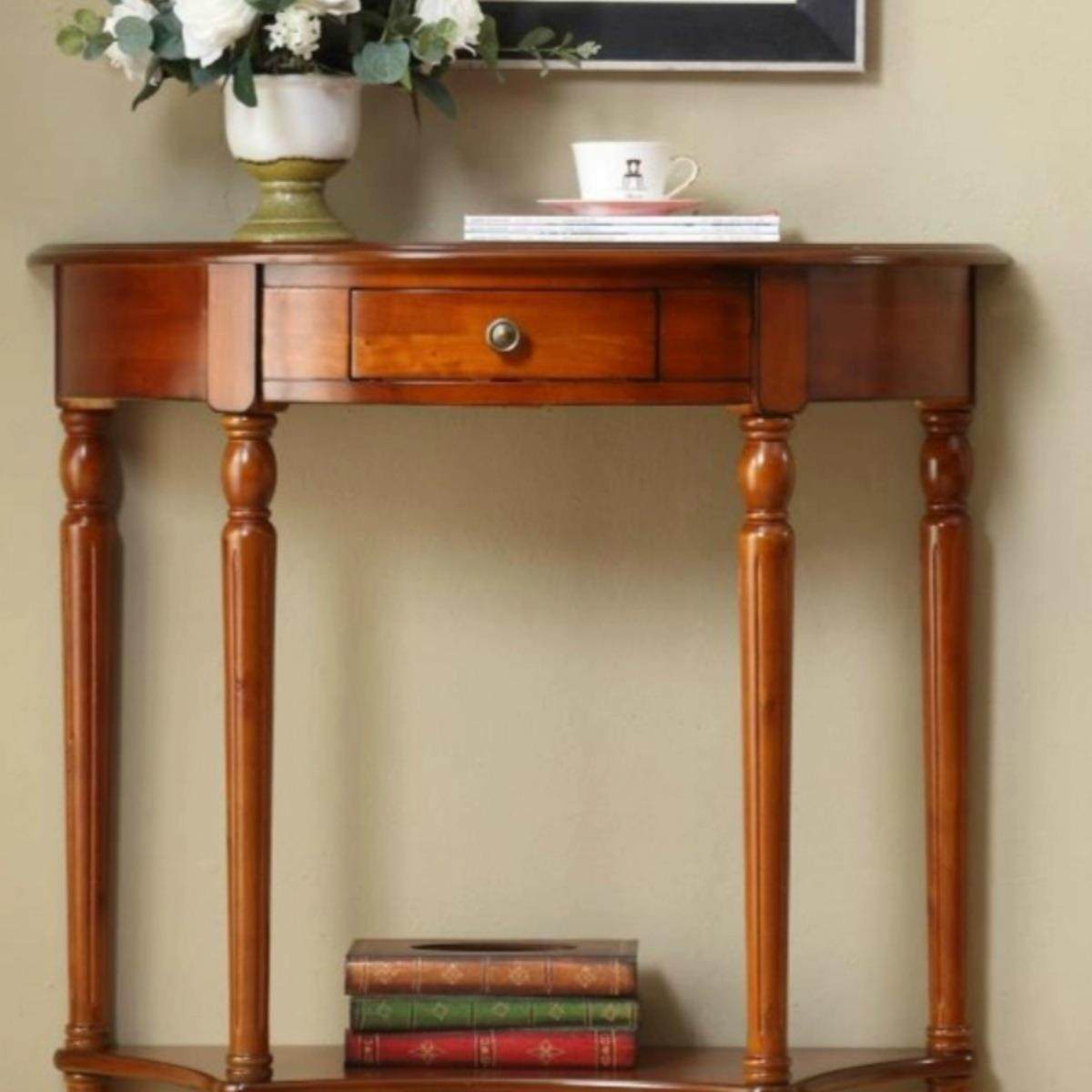 欧式实木玄式关桌LZA隔柜美玄关柜长半条桌靠墙走廊圆玄关台新中