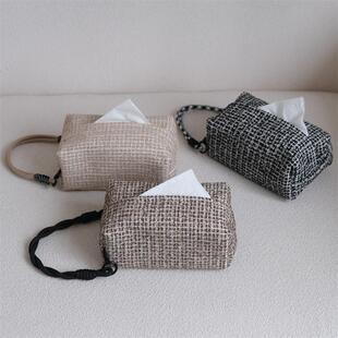 车载纸巾盒高级感汽车悬挂式系绑带纸巾袋布艺收纳家用高档卫生纸